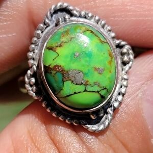 Gorgeous Southwestern green copper turquoise 925 sterling silver ring size 6